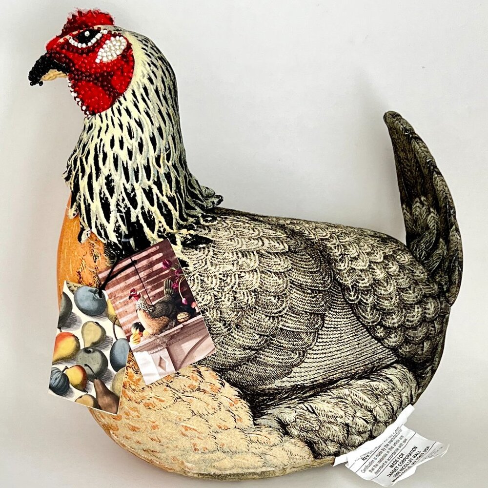 NEW John Derian for Target 2024 Beaded Chicken Plush Pillow 14X13 in